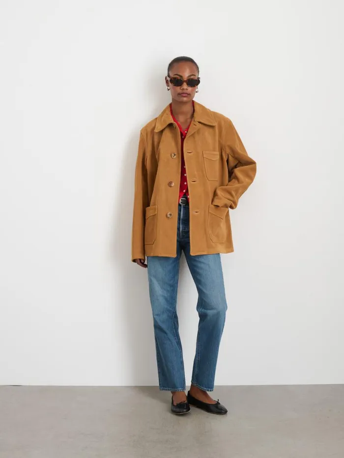 Alex Mill Owen Barry X Alex Mill Work Jacket In Suede Tan Women Jackets Outerwear