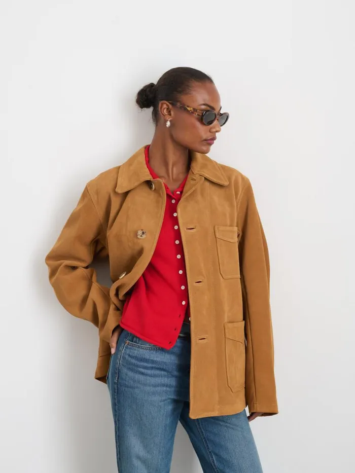 Alex Mill Owen Barry X Alex Mill Work Jacket In Suede Tan Women Jackets Outerwear