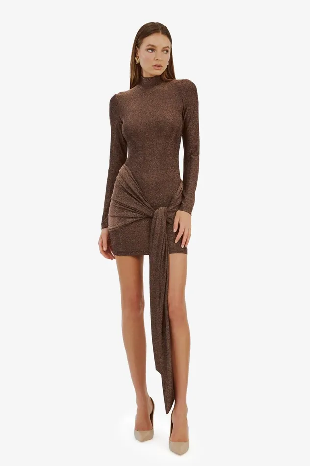 Bardot Occasion Dresses Women Seraphina Tie Front Dress In Bronze Bronze Bardot Occasion Dresses Women Seraphina Tie Front Dress In Bronze Bronze