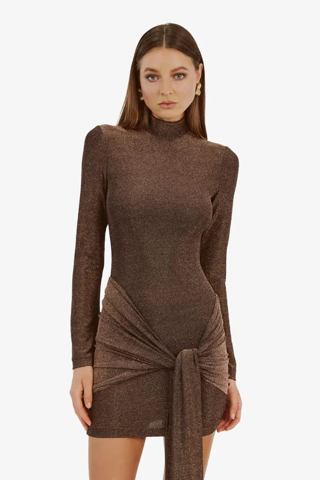 Bardot Occasion Dresses Women Seraphina Tie Front Dress In Bronze Bronze Bardot Occasion Dresses Women Seraphina Tie Front Dress In Bronze Bronze