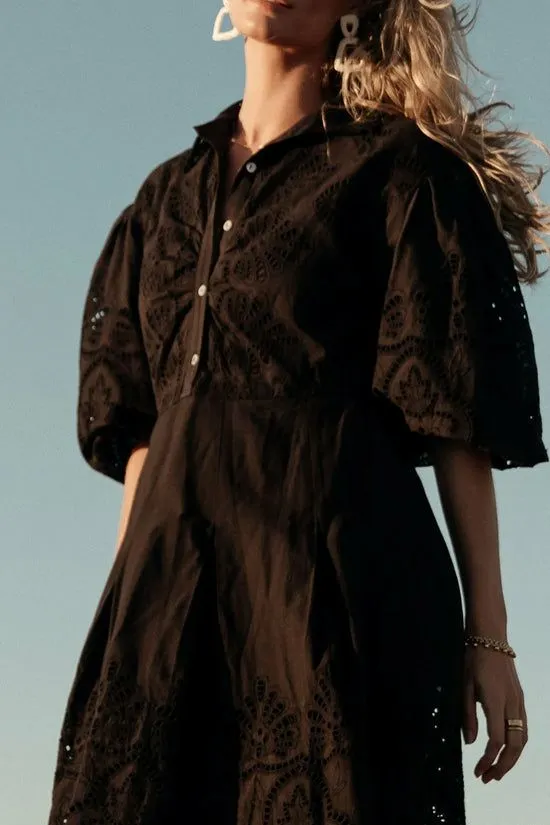 Bohme Eleanor Eyelet Lace Midi Dress In Black Black Women Dresses