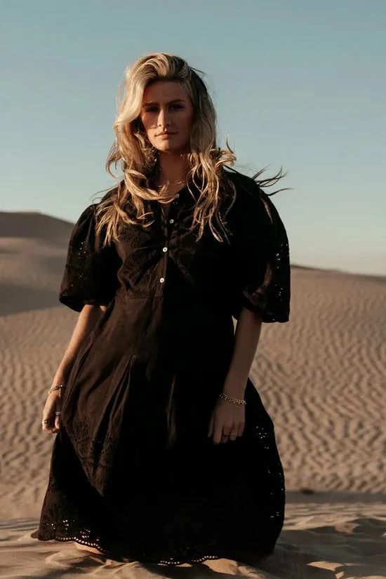 Bohme Eleanor Eyelet Lace Midi Dress In Black Black Women Dresses