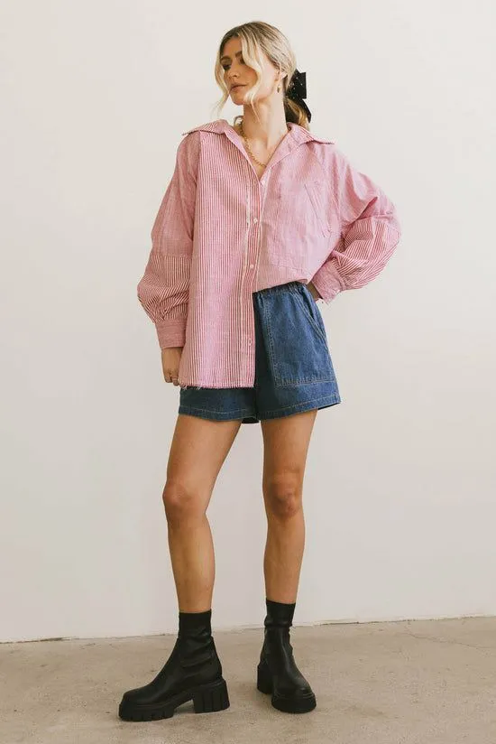 Bohme Gia Striped Button Up In Red Red Women Tops