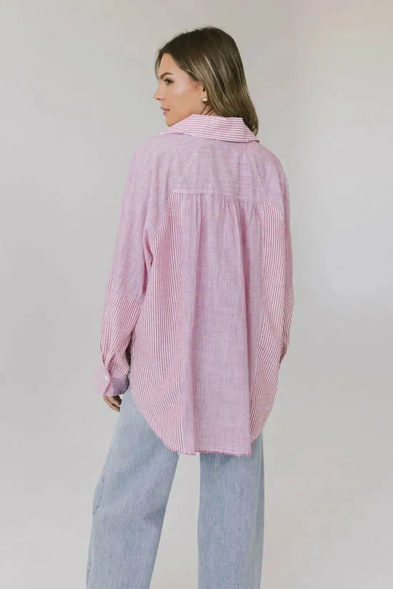 Bohme Gia Striped Button Up In Red Red Women Tops