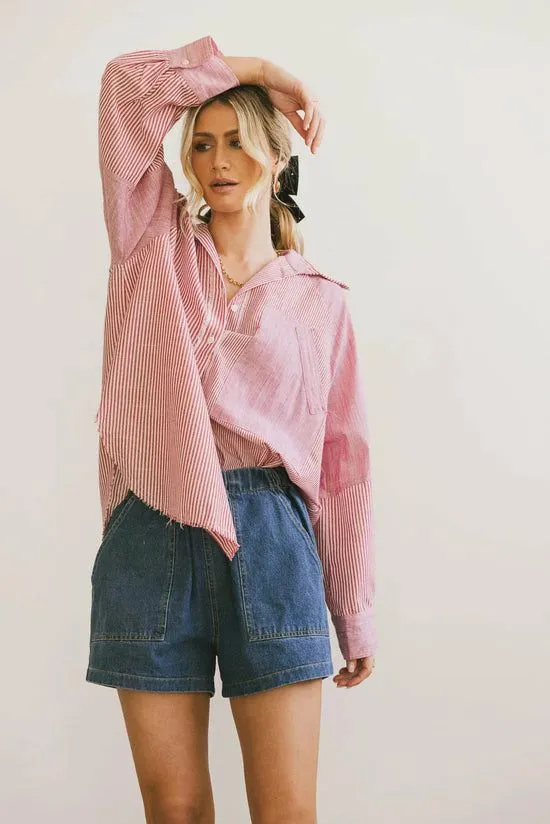 Bohme Gia Striped Button Up In Red Red Women Tops