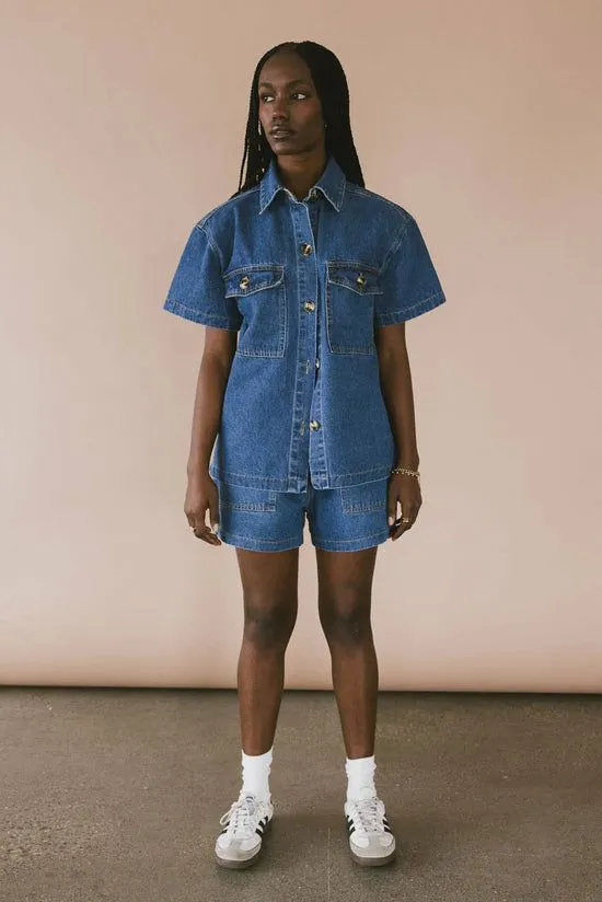 Bohme Luxor Denim Button Up Medium Wash Women Tops
