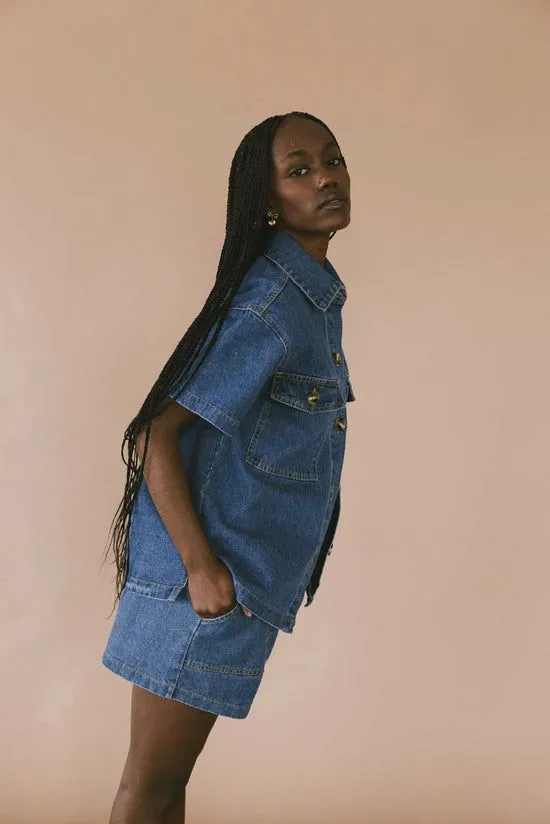 Bohme Luxor Denim Button Up Medium Wash Women Tops