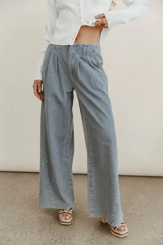Bohme Milla Striped Wide Leg Jeans Blue Women All Bottoms