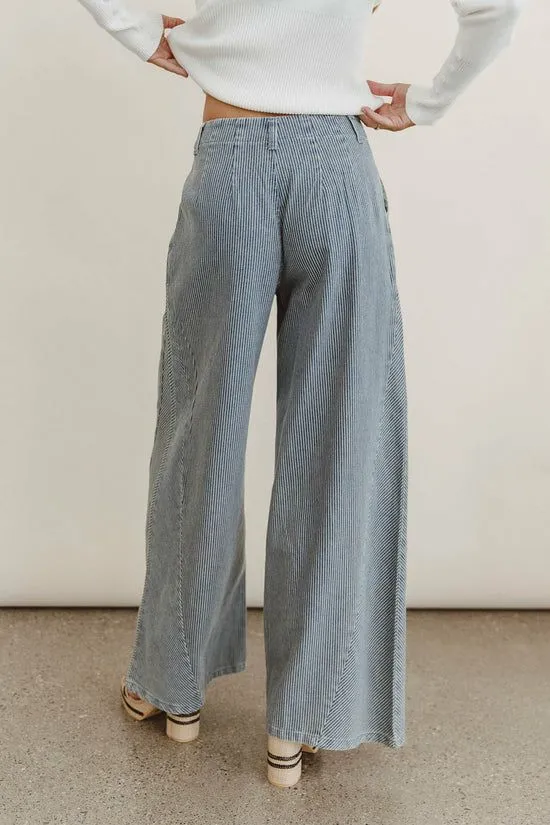 Bohme Milla Striped Wide Leg Jeans Blue Women All Bottoms