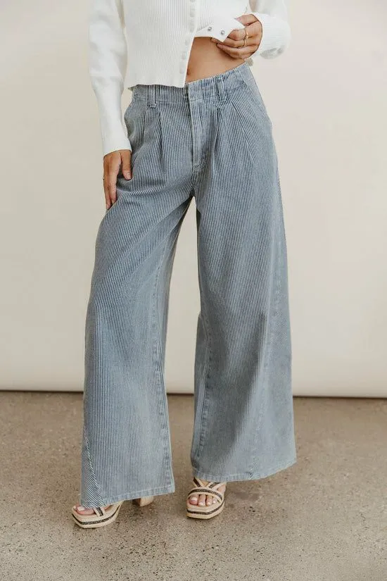 Bohme Milla Striped Wide Leg Jeans Blue Women All Bottoms