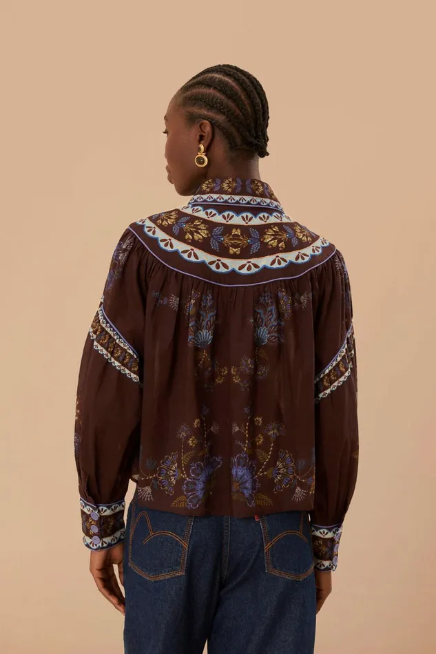 Brown Embroidered Garden Blouse Women FARM Rio Blouses Brown Embroidered Garden Blouse Women FARM Rio Blouses