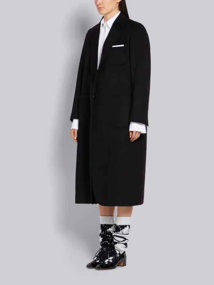 Cashmere Zibeline Elongated Sack Overcoat Black Women Thom Browne Outerwear