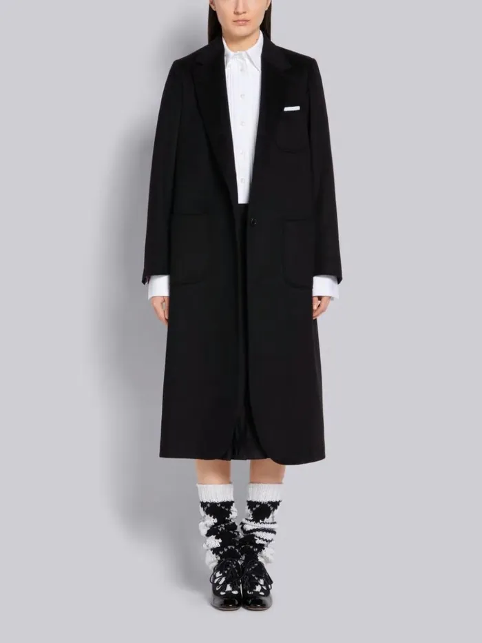 Cashmere Zibeline Elongated Sack Overcoat Black Women Thom Browne Outerwear
