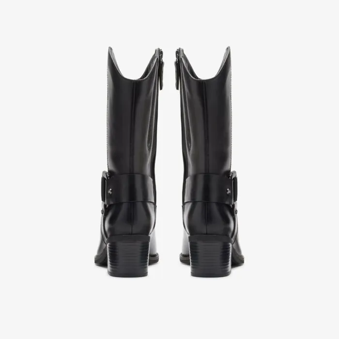 Clarks Morzine Rise Black Leather Mid Calf Boots Black Leather Women Black Boots