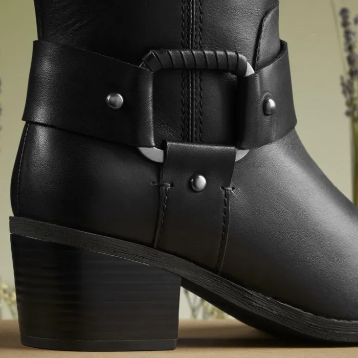 Clarks Morzine Rise Black Leather Mid Calf Boots Black Leather Women Black Boots