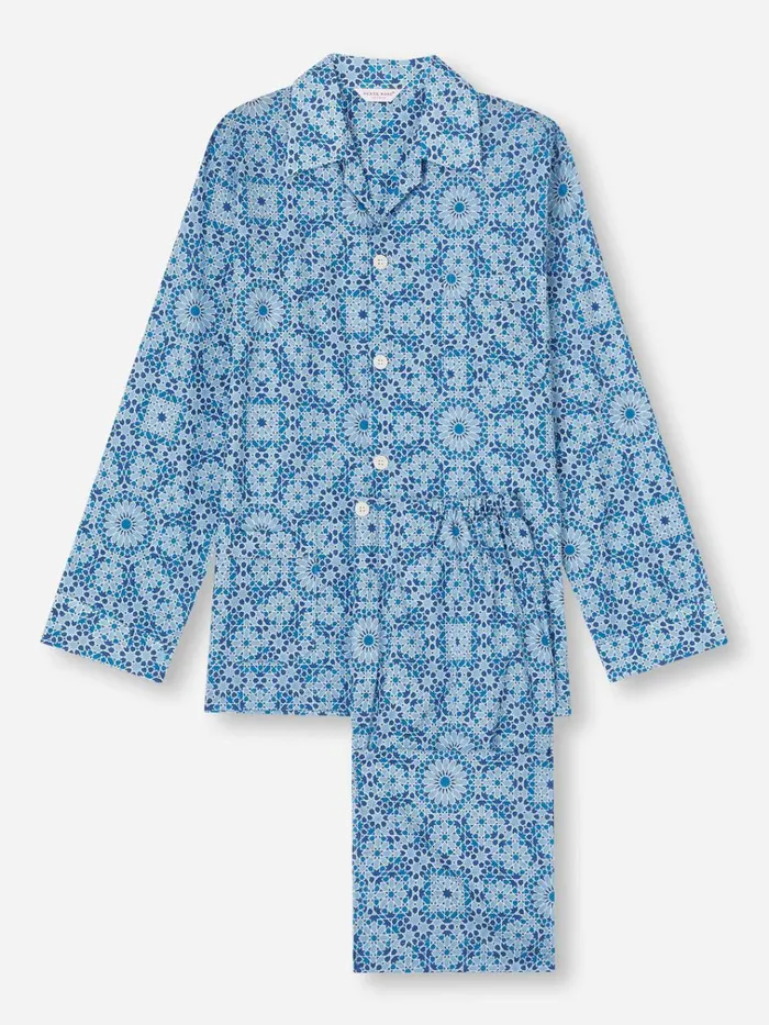 Cotton Pajamas Men Derek Rose Classic Fit Pajamas Ledbury 69 Cotton Batiste Blue