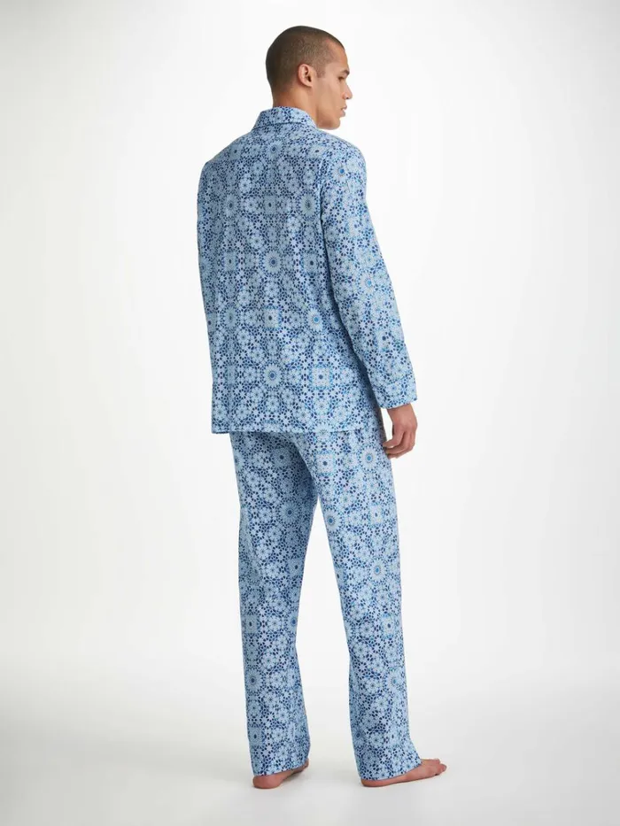 Cotton Pajamas Men Derek Rose Classic Fit Pajamas Ledbury 69 Cotton Batiste Blue