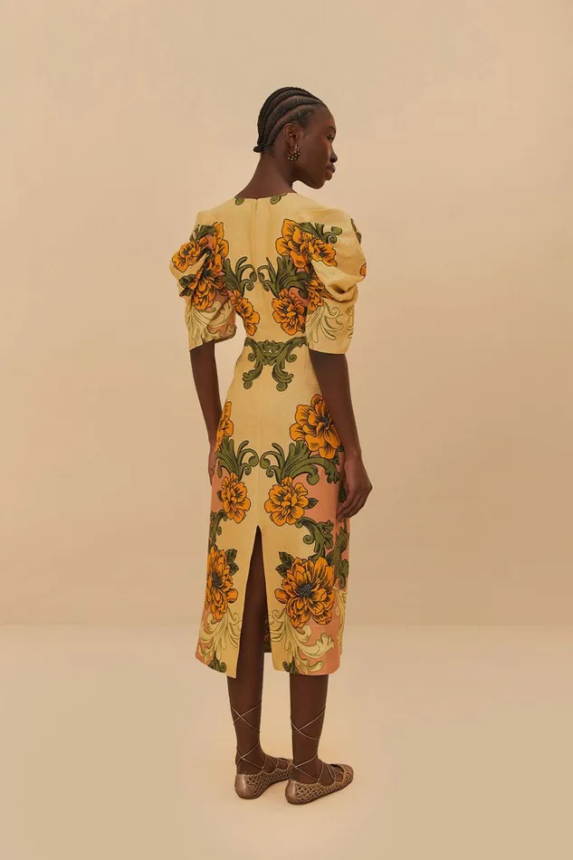 Cream Delicate Flower Arabesques Euroflax Premium Linen Midi Dress Women FARM Rio Midi Dresses Cream Delicate Flower Arabesques Euroflax Premium Linen Midi Dress Women FARM Rio Midi Dresses