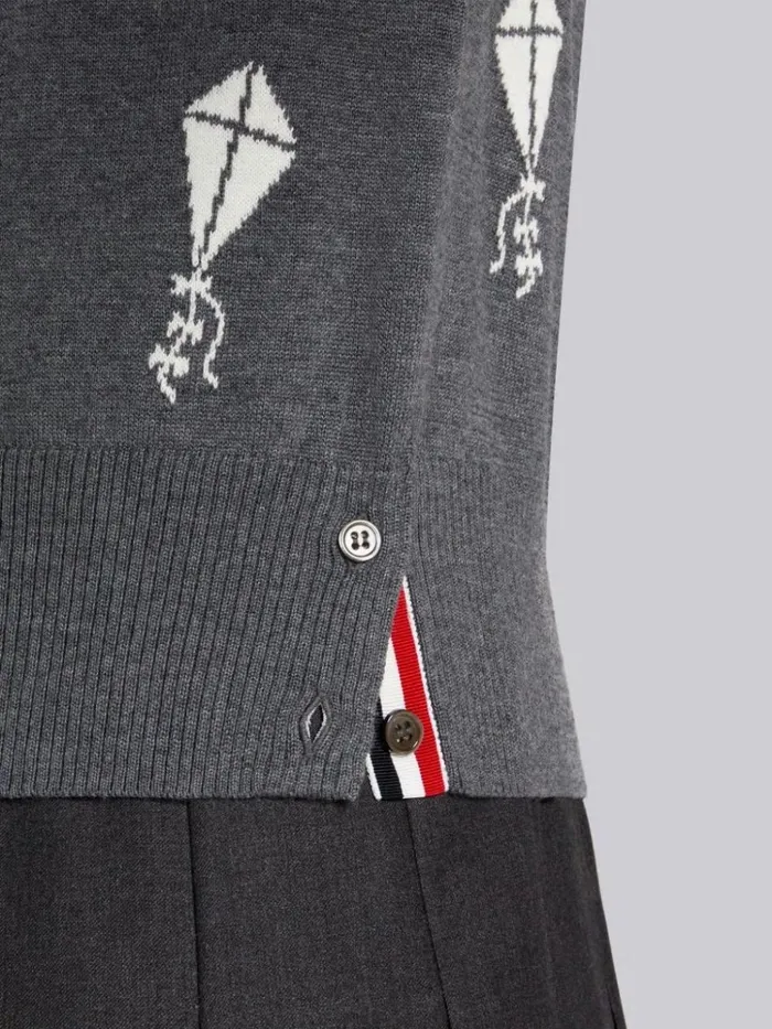 Fine Merino Wool Half Drop Sky Icons 4bar Relaxed Fit Polo Medium Grey Men Thom Browne Tshirts and Polos