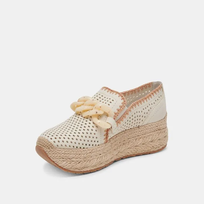 Flats and Loafers Women Dolce Vita Jhenee Espadrille Sneakers Ivory Perforated Nubuck