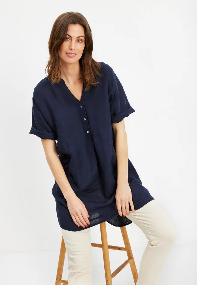 LINO TUNIC 15683 591 Navy 591 Women IN FRONT BLOUSES SHIRTS