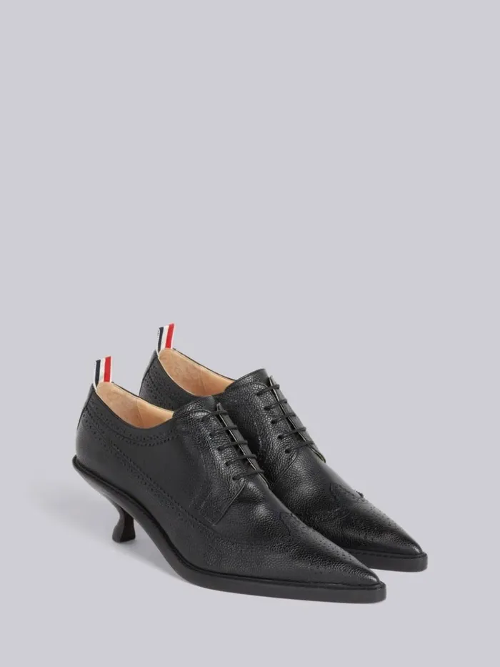 Pebble Grain Leather 50mm Curved Heel Longwing Brogue Black Women Thom Browne Heels Pebble Grain Leather 50mm Curved Heel Longwing Brogue Black Women Thom Browne Heels