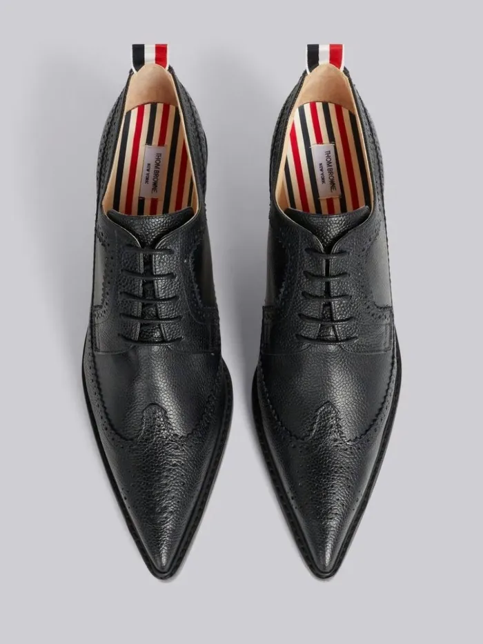 Pebble Grain Leather 50mm Curved Heel Longwing Brogue Black Women Thom Browne Heels Pebble Grain Leather 50mm Curved Heel Longwing Brogue Black Women Thom Browne Heels