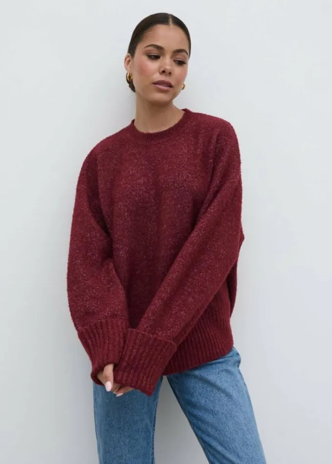 Pretty Lavish Knitwear Camille Oversized Borg Knit Jumper Wine 8211 Women