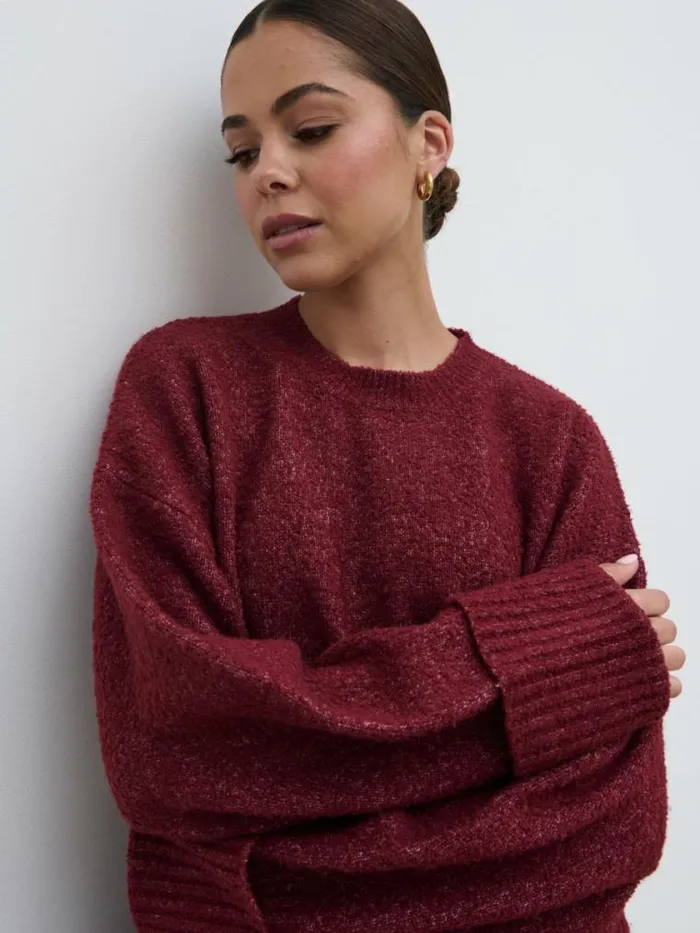 Pretty Lavish Knitwear Camille Oversized Borg Knit Jumper Wine 8211 Women