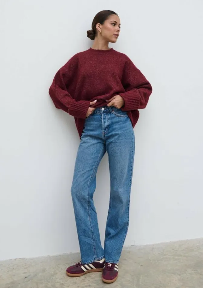 Pretty Lavish Knitwear Camille Oversized Borg Knit Jumper Wine 8211 Women