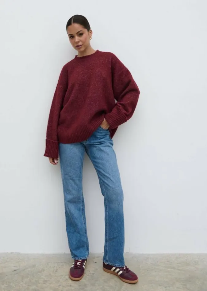 Pretty Lavish Knitwear Camille Oversized Borg Knit Jumper Wine 8211 Women