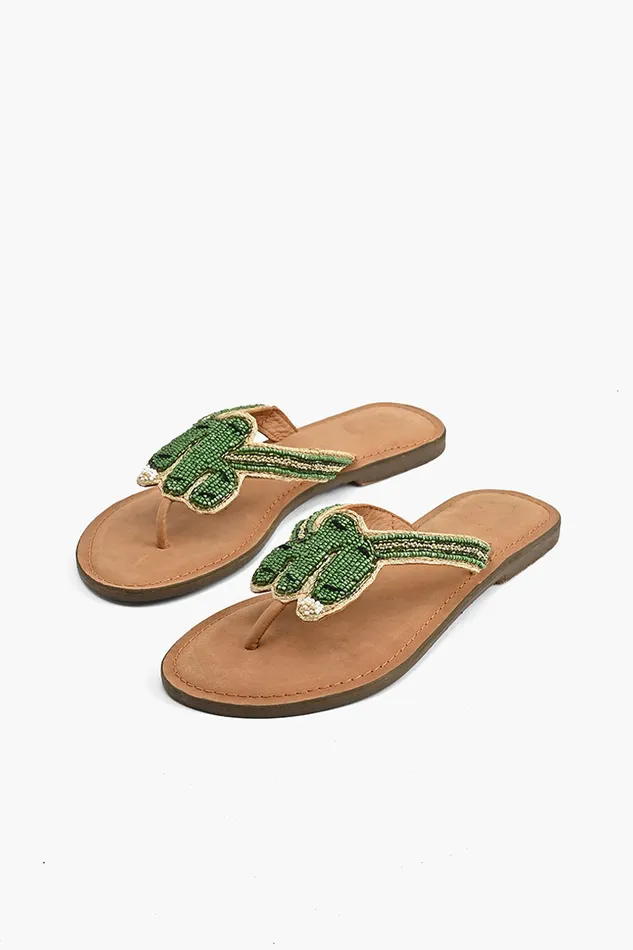 Prickly Cactus Beaded Slider Sandals Comfortable Bohemian Sandals Prickly Cactus Beaded Slider Sandals Comfortable Bohemian Sandals