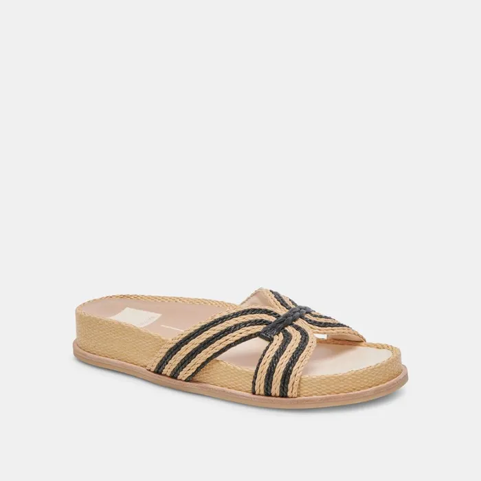 Sandals Women Dolce Vita Selda Wide Sandals Natural Black Raffia