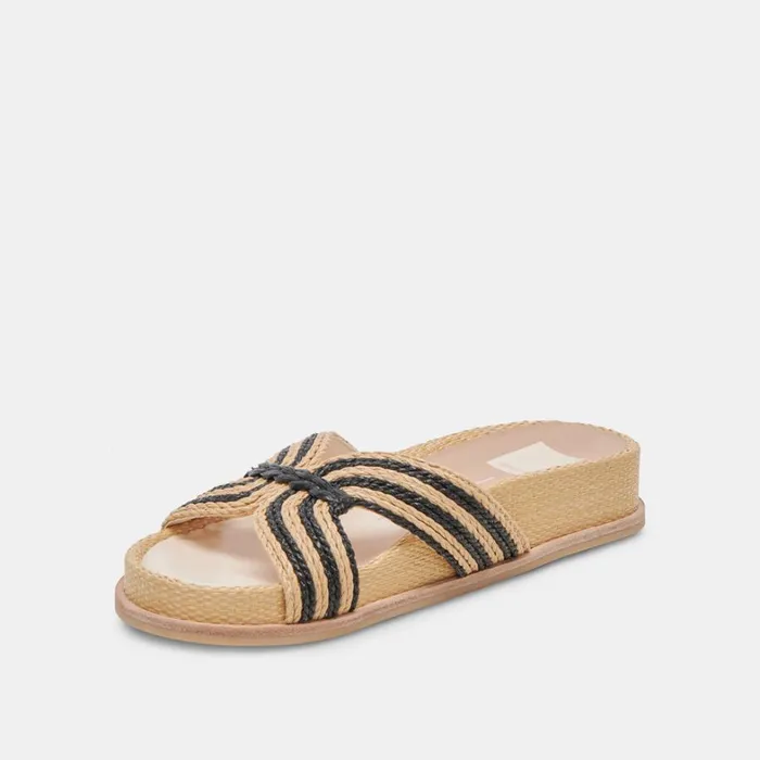 Sandals Women Dolce Vita Selda Wide Sandals Natural Black Raffia