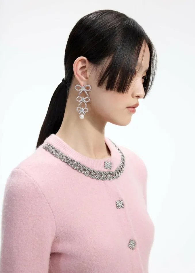 Self Portrait Accessories Tiered Crystal Bow Earrings 8211 Women