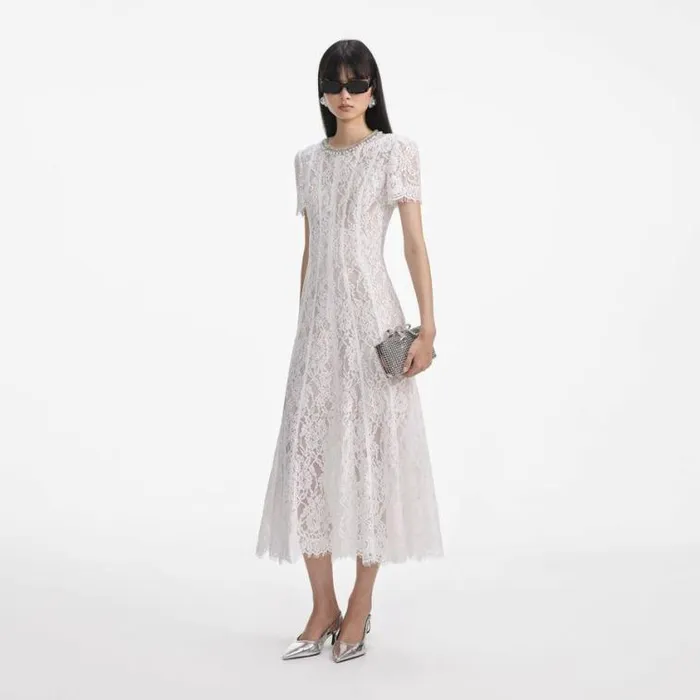 Self Portrait Bridal White Sequin Lace Midi Dress 8211 Women