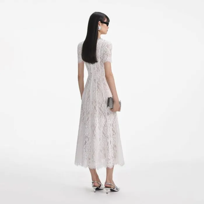 Self Portrait Bridal White Sequin Lace Midi Dress 8211 Women