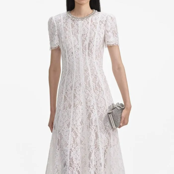 Self Portrait Bridal White Sequin Lace Midi Dress 8211 Women