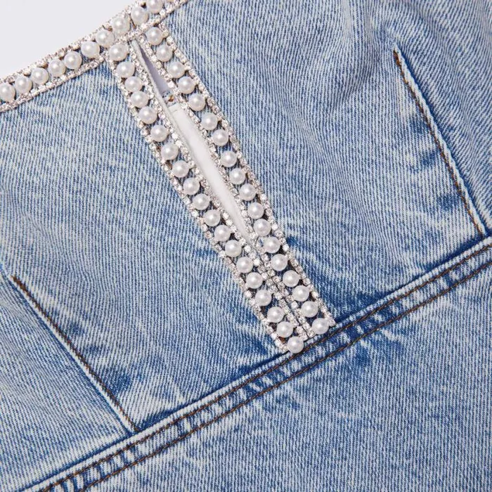 Self Portrait Denim Light Blue Denim Pearl Mini Dress 8211 Women