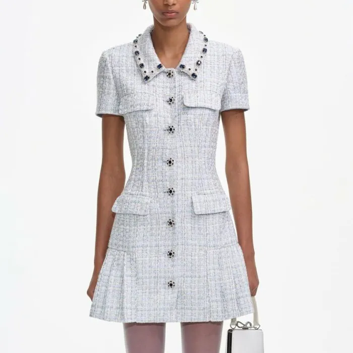 Self Portrait Dresses Blue Boucle Mini Dress 8211 Women