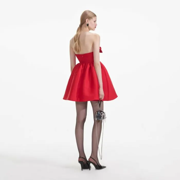Self Portrait Exclusives Red Taffeta Bandeau Mini Dress 8211 Women