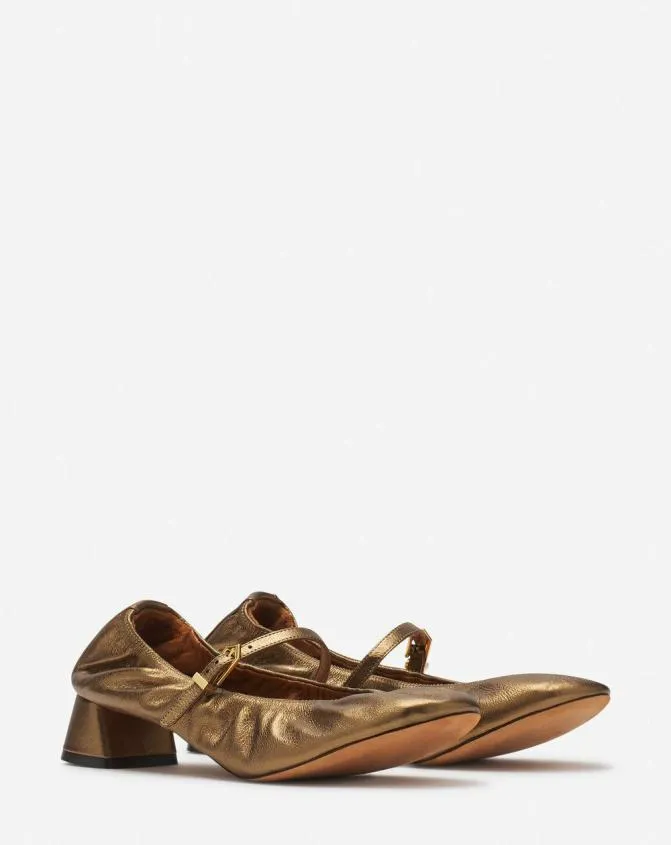 Women Ballerinas Lanvin Mary Janes With Metallic Leather Heels Bronze Women Ballerinas Lanvin Mary Janes With Metallic Leather Heels Bronze