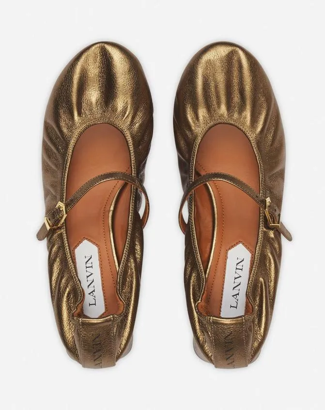 Women Ballerinas Lanvin Mary Janes With Metallic Leather Heels Bronze Women Ballerinas Lanvin Mary Janes With Metallic Leather Heels Bronze