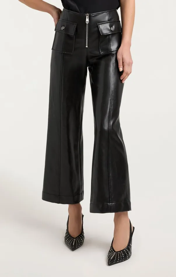 Women Cinq Sept Bottoms Vegan Leather Azure Pant Black