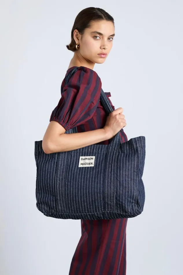 Women Coords Damson Madder Damson Tote Bag 8211 Denim Pinstripe