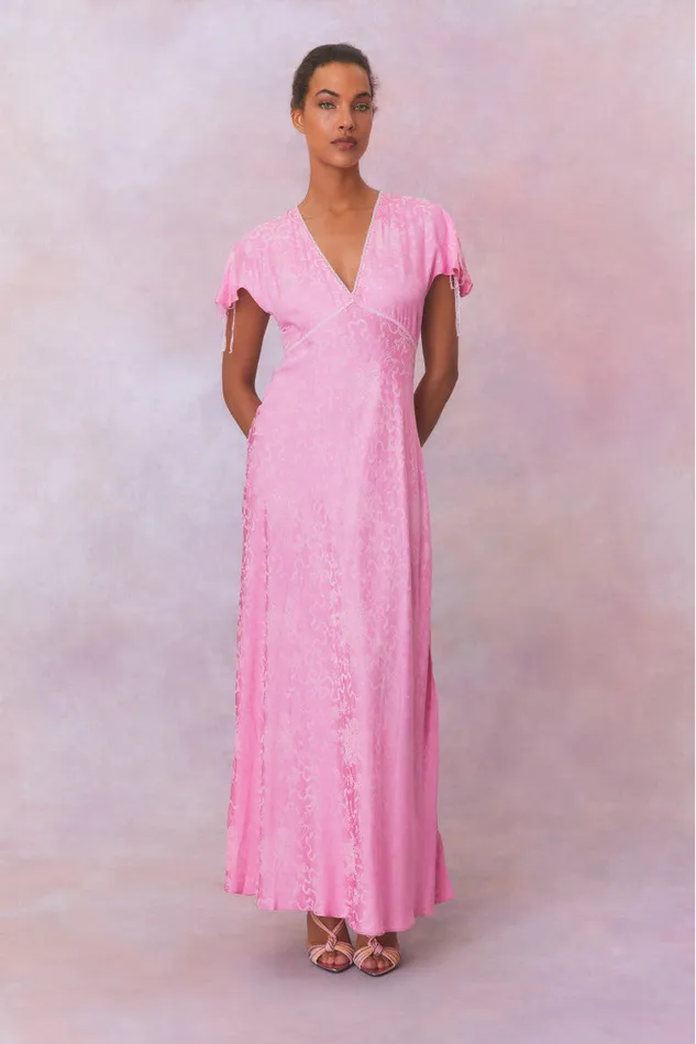 Women Dresses LoveShackFancy Loulou Jacquard Printed Maxi Dress Bright Pink
