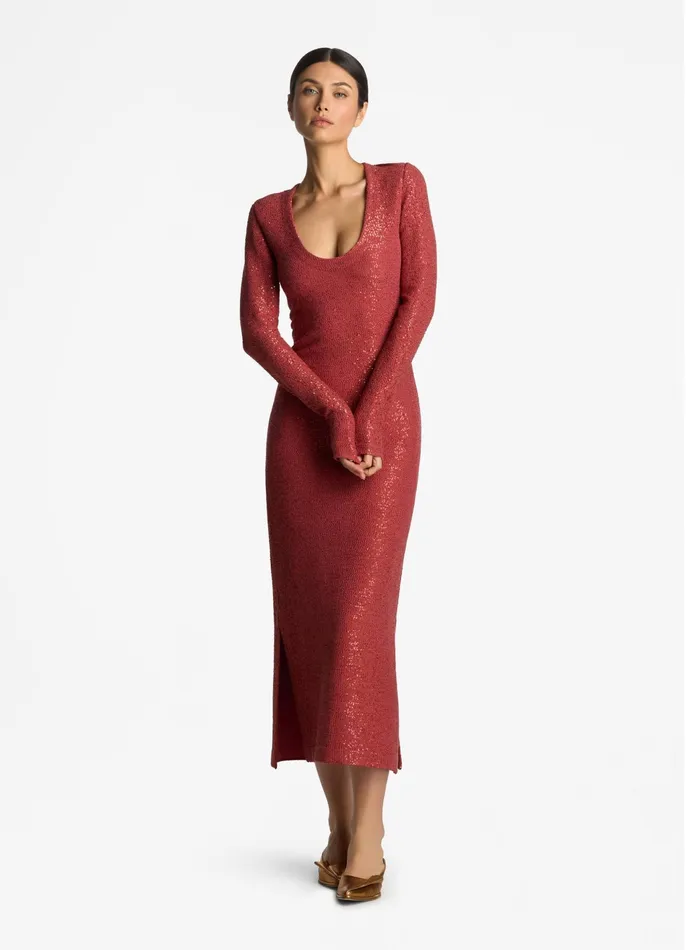 Women Dresses St John Sequin Knit VNeck Dress Rose
