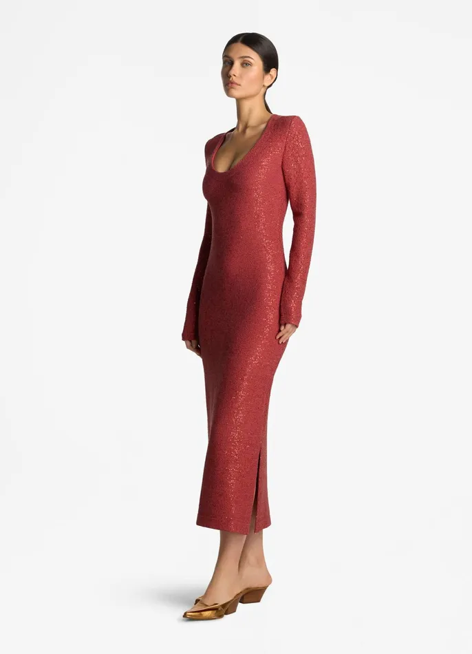 Women Dresses St John Sequin Knit VNeck Dress Rose