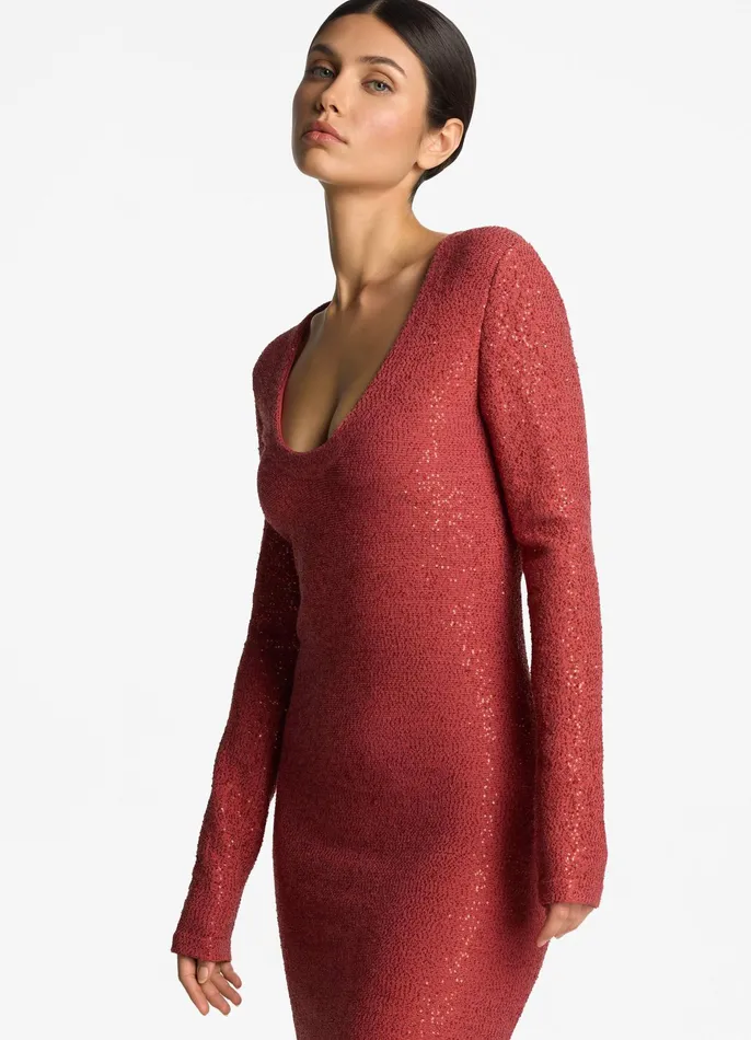 Women Dresses St John Sequin Knit VNeck Dress Rose