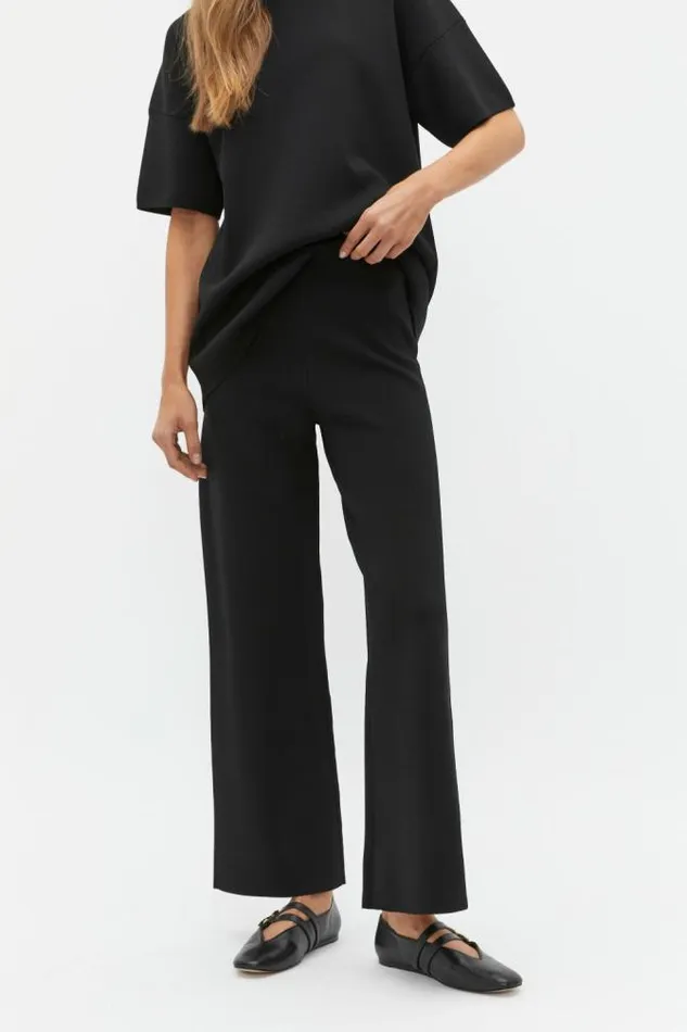 Women Knitwear and Sweaters Seed Heritage Crepe Knit Wide Leg Pant Black